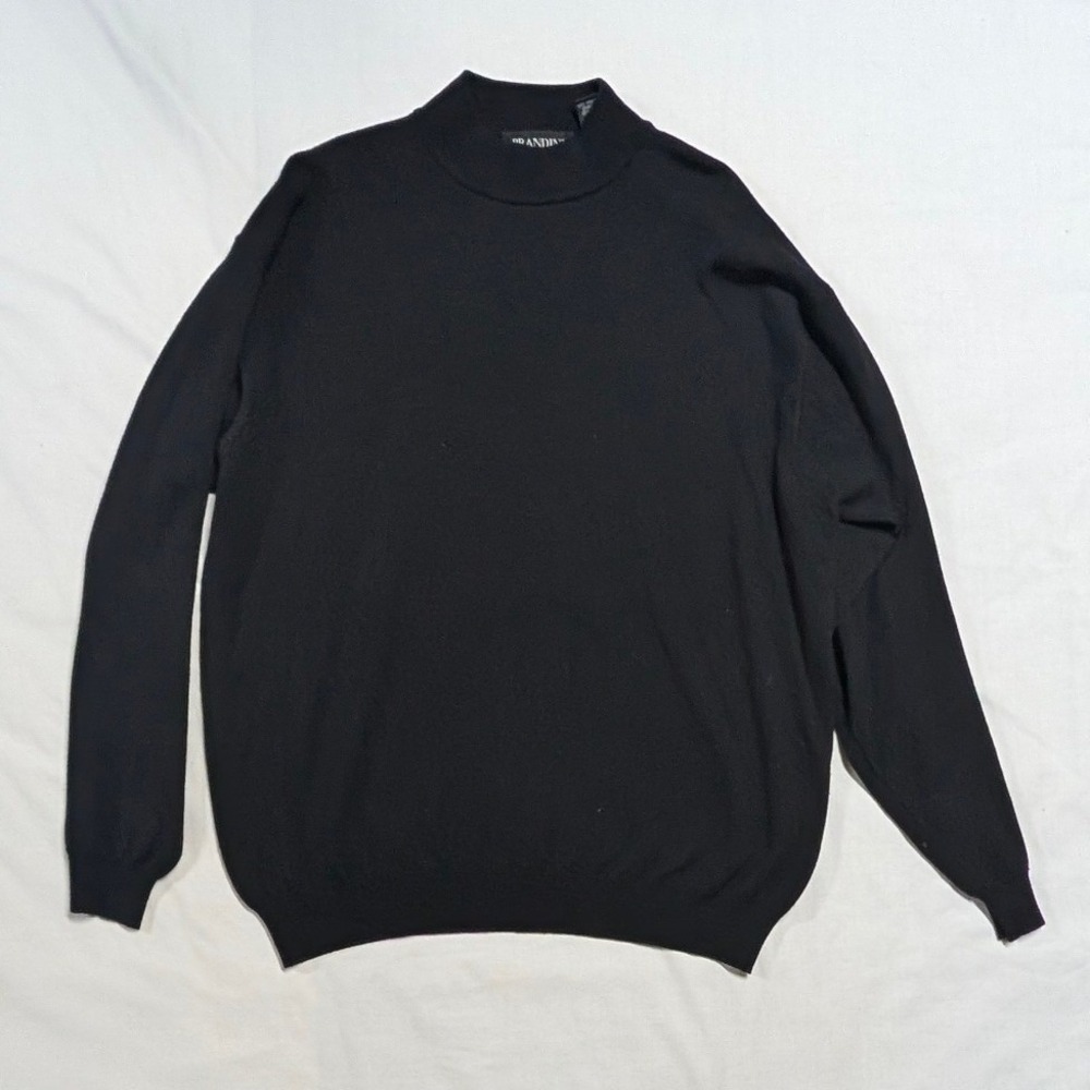 Brandini Mens XL Mock Neck Sweater Black Merino Extrafine Wool Made in Italy
